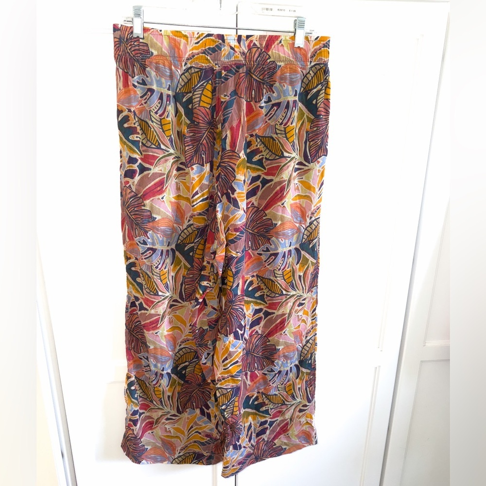C & C California 100% Linen Wide Pants w/Pockets Tropical Floral Beach Sz Large - Picture 11 of 14
